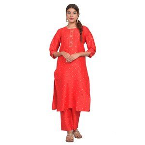 Riara Women Art Silk Straight Kurta Pant Set Polka Dot Casual Kurti for Wedding